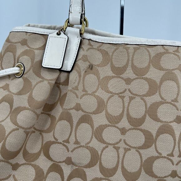 Coach Signature Stripe Brown Drawstring Shoulder Handbag Satchel F28501 - Picture 6 of 11